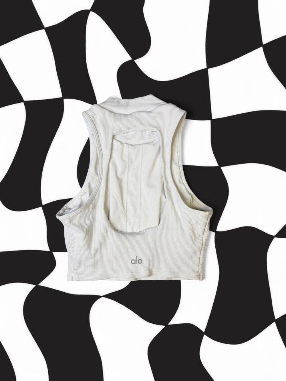 Alo Yoga white ribbed crop top in